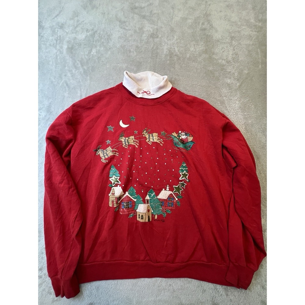 Gopher Sport Sweatshirt Womens L Red Mock Neck Christmas Santa Reindeer